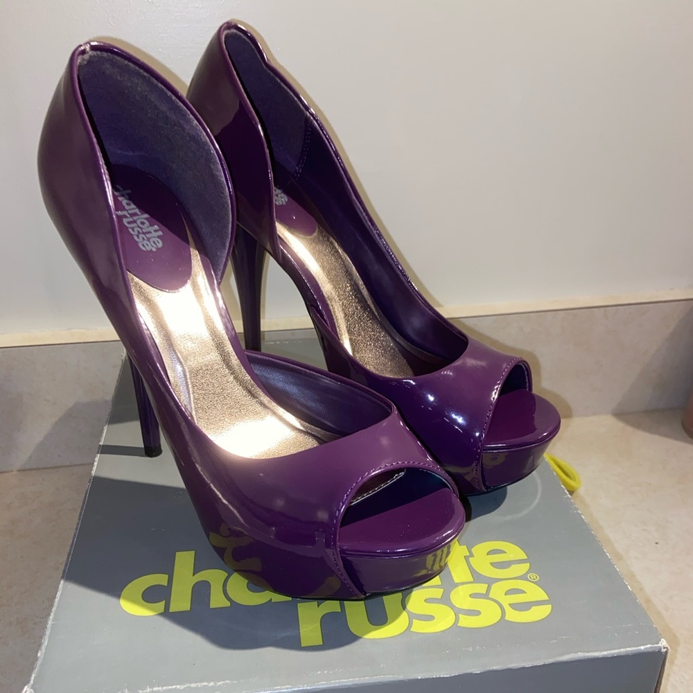 Purple open toed pumps